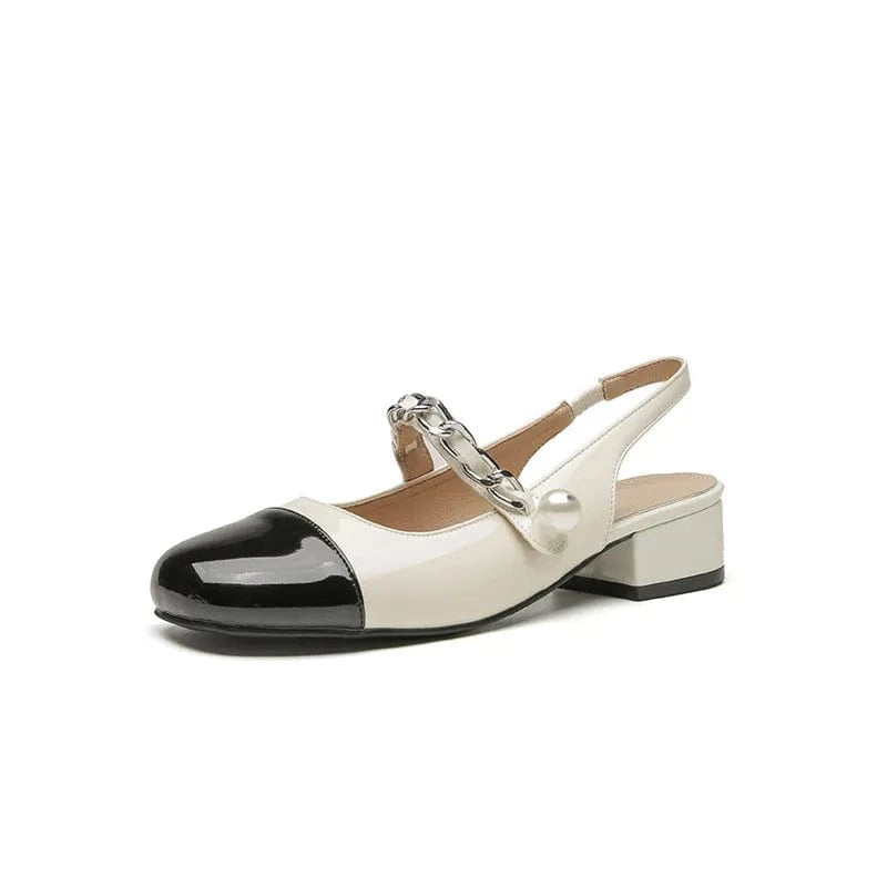 Contrast Round Toe Block Heel Mary Jane Shoes Beige - Fashorio