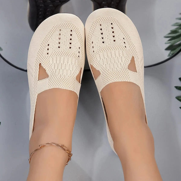 Cutout Mesh Slip Ons Beige - Fashorio