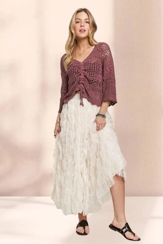 ADORA Elastic Waist Cloud Fluffy Maxi Skirt BEIGE - Fashorio