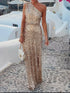 Fashorio Beige / S Sequin One-Shoulder Slit Maxi Dress