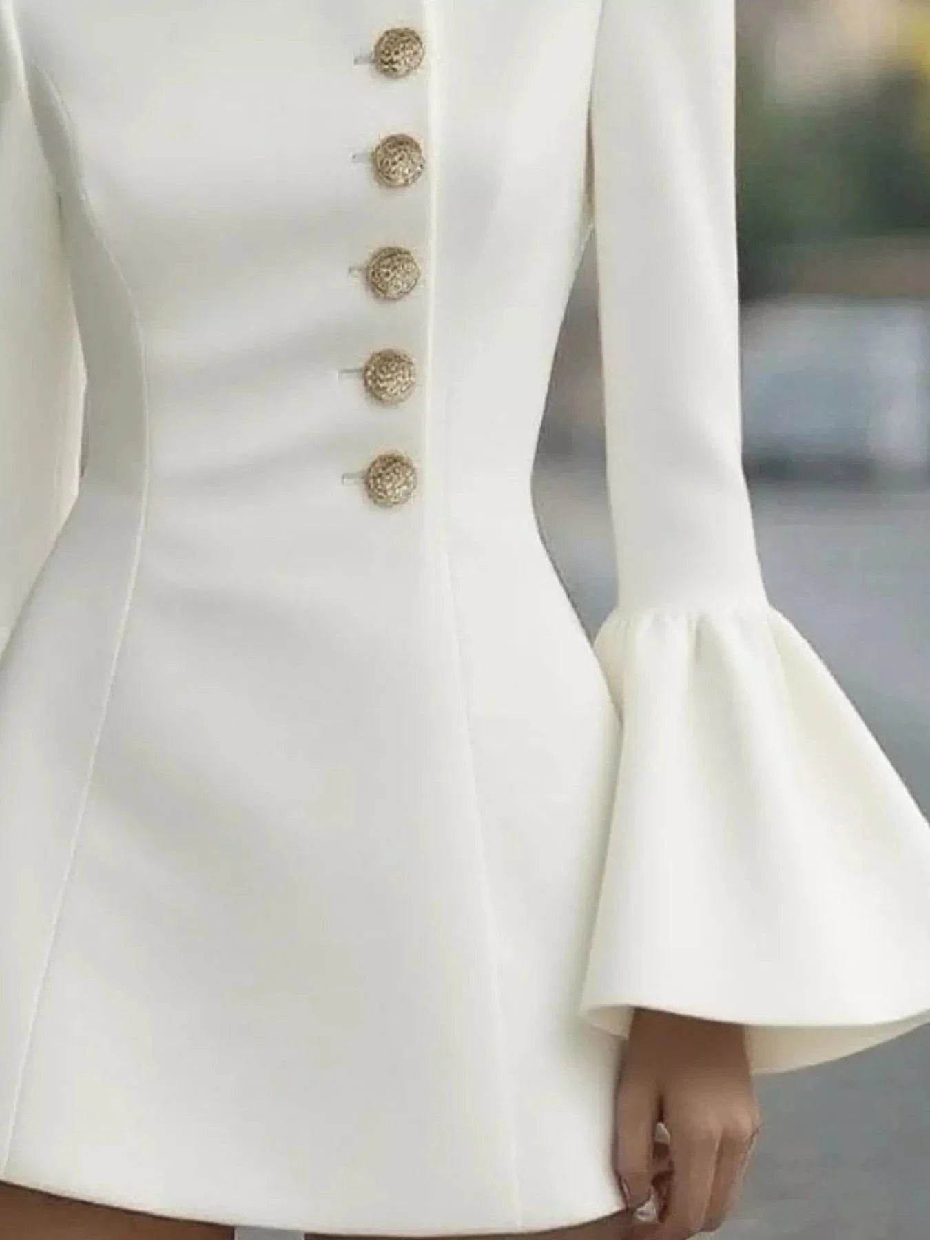 Bell Sleeve Mini Dress with Front Button - Fashorio