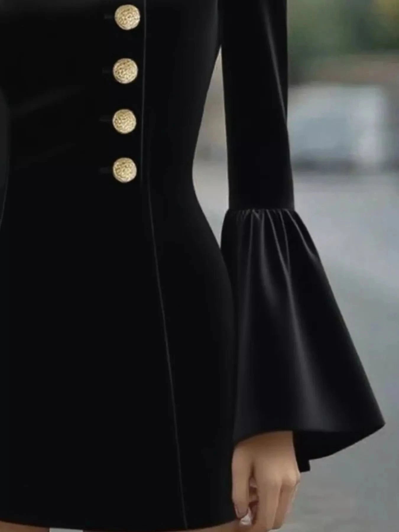 Bell Sleeve Mini Dress with Front Button - Fashorio