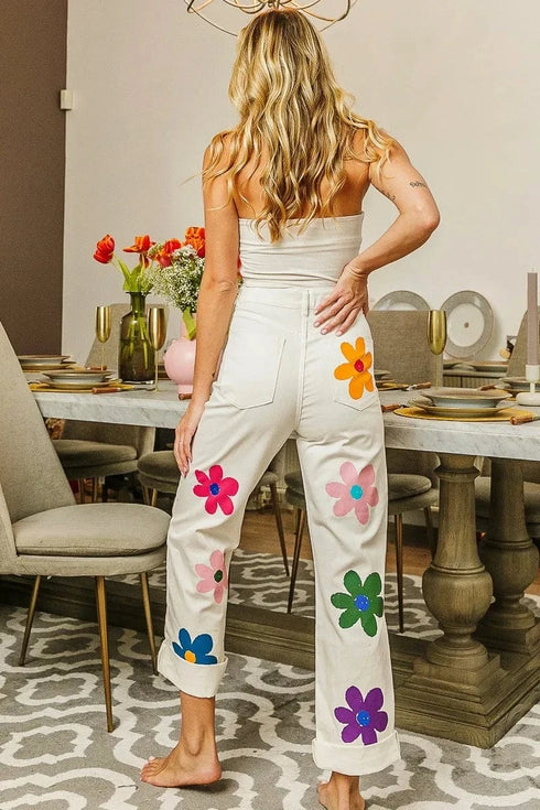 BiBi Flower Print Straight Legs Pants - Fashorio