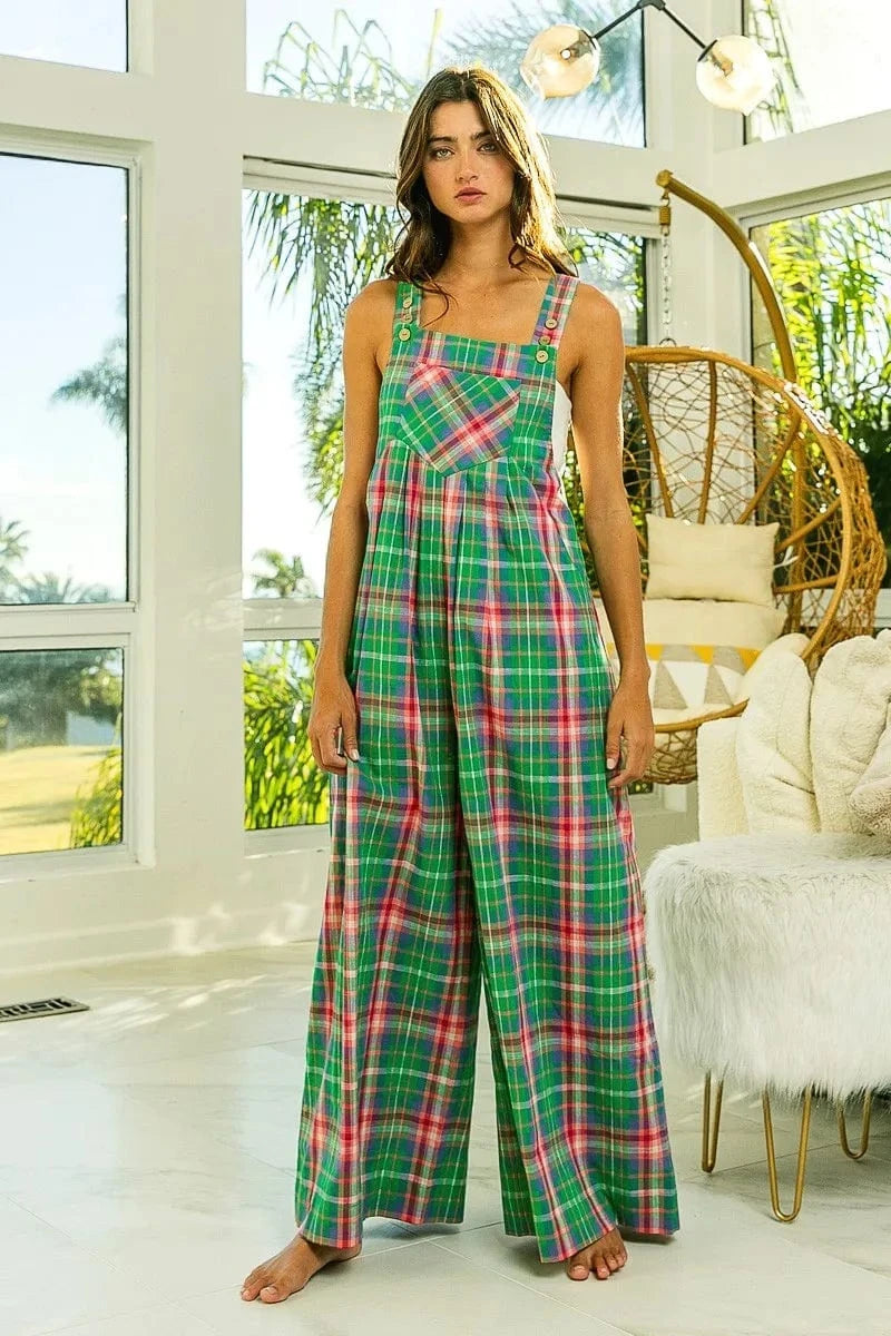 BiBi Multi Color Check Plaid Overall - Fashorio