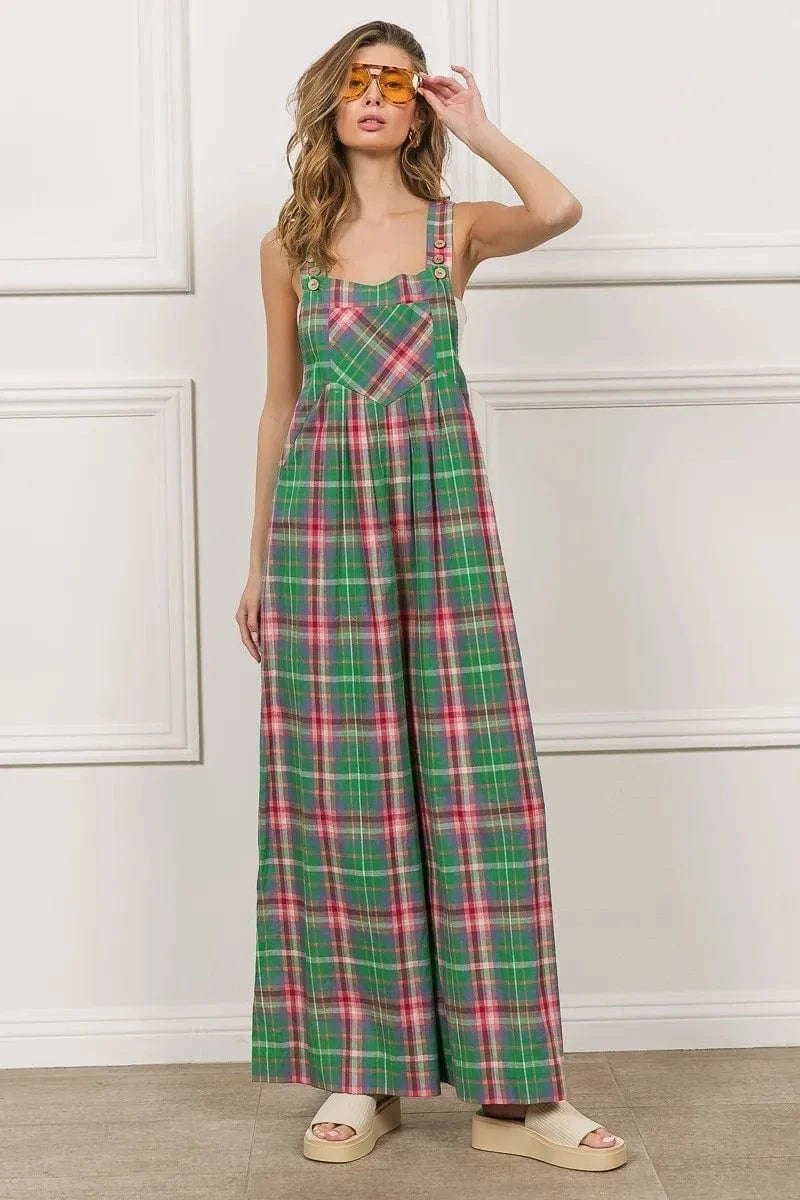 BiBi Multi Color Check Plaid Overall - Fashorio