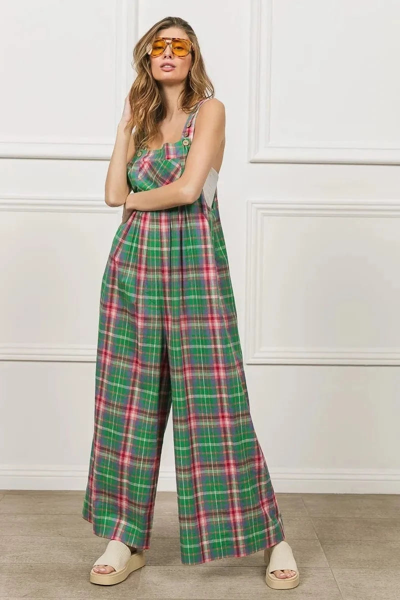 BiBi Multi Color Check Plaid Overall - Fashorio