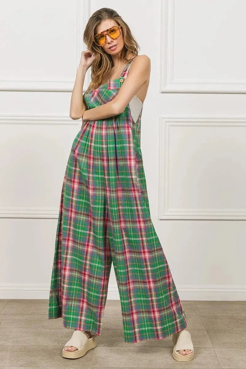 BiBi Multi Color Check Plaid Overall - Fashorio