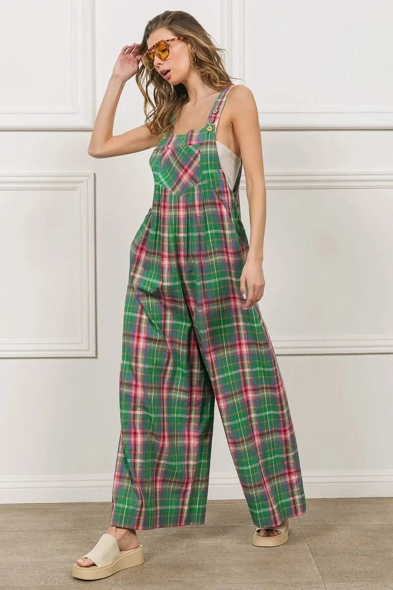 BiBi Multi Color Check Plaid Overall - Fashorio