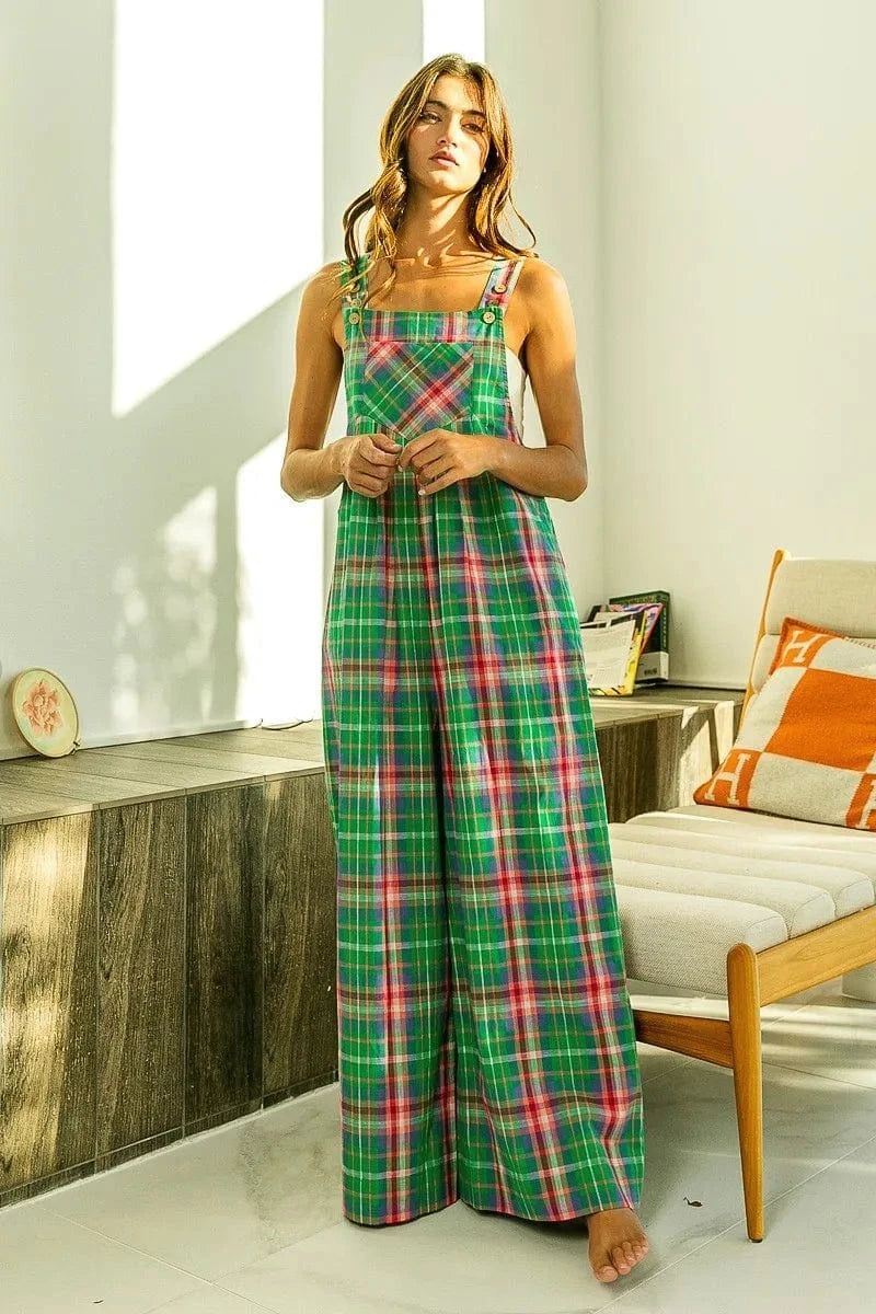 BiBi Multi Color Check Plaid Overall - Fashorio