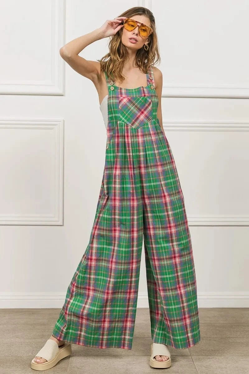 BiBi Multi Color Check Plaid Overall - Fashorio