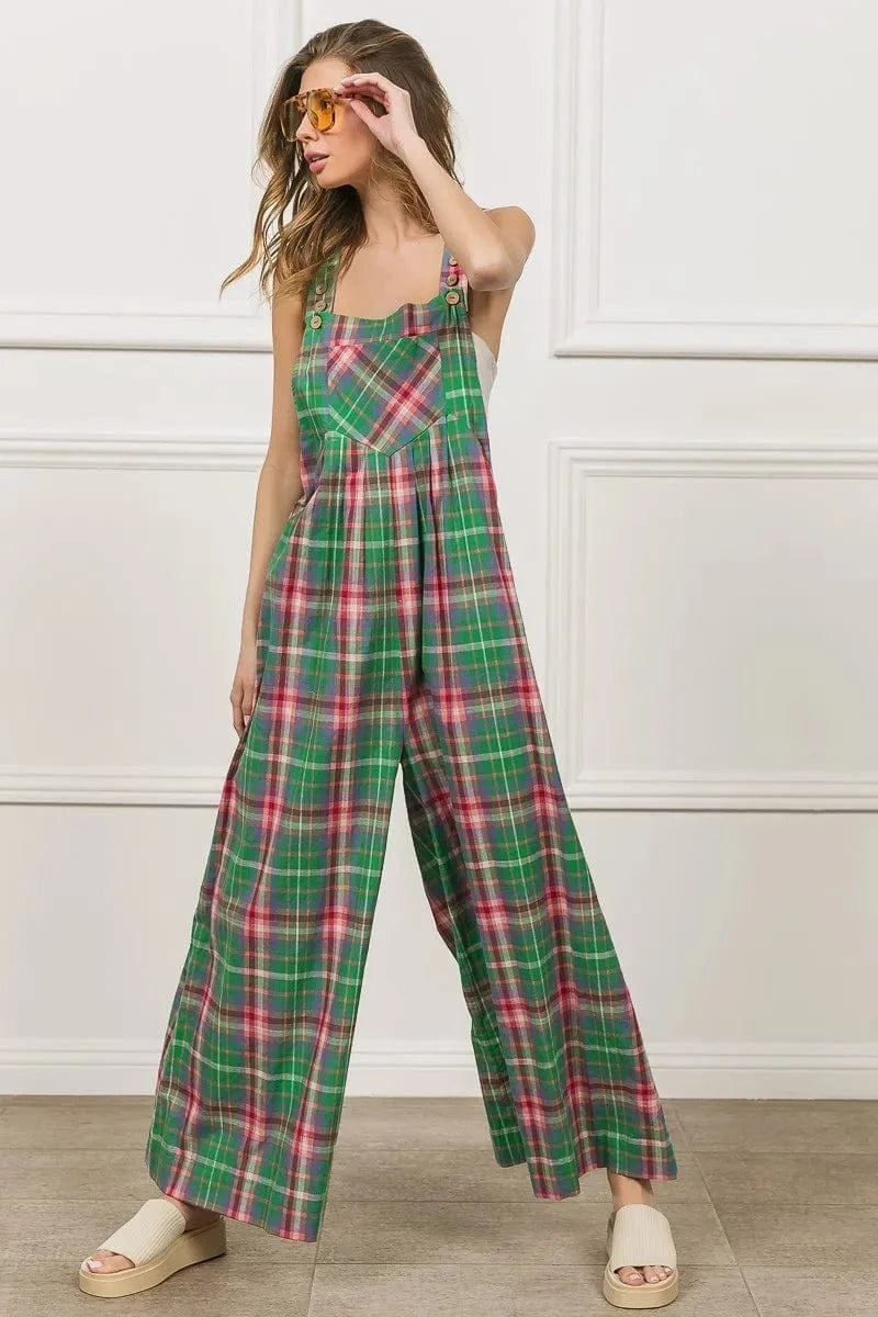 BiBi Multi Color Check Plaid Overall - Fashorio