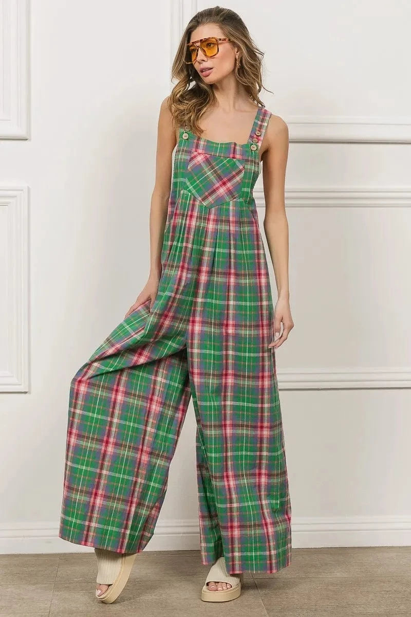 BiBi Multi Color Check Plaid Overall - Fashorio