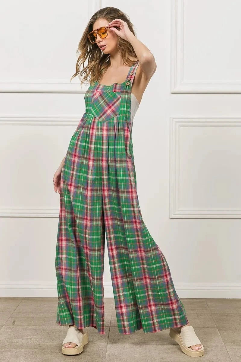 BiBi Multi Color Check Plaid Overall - Fashorio