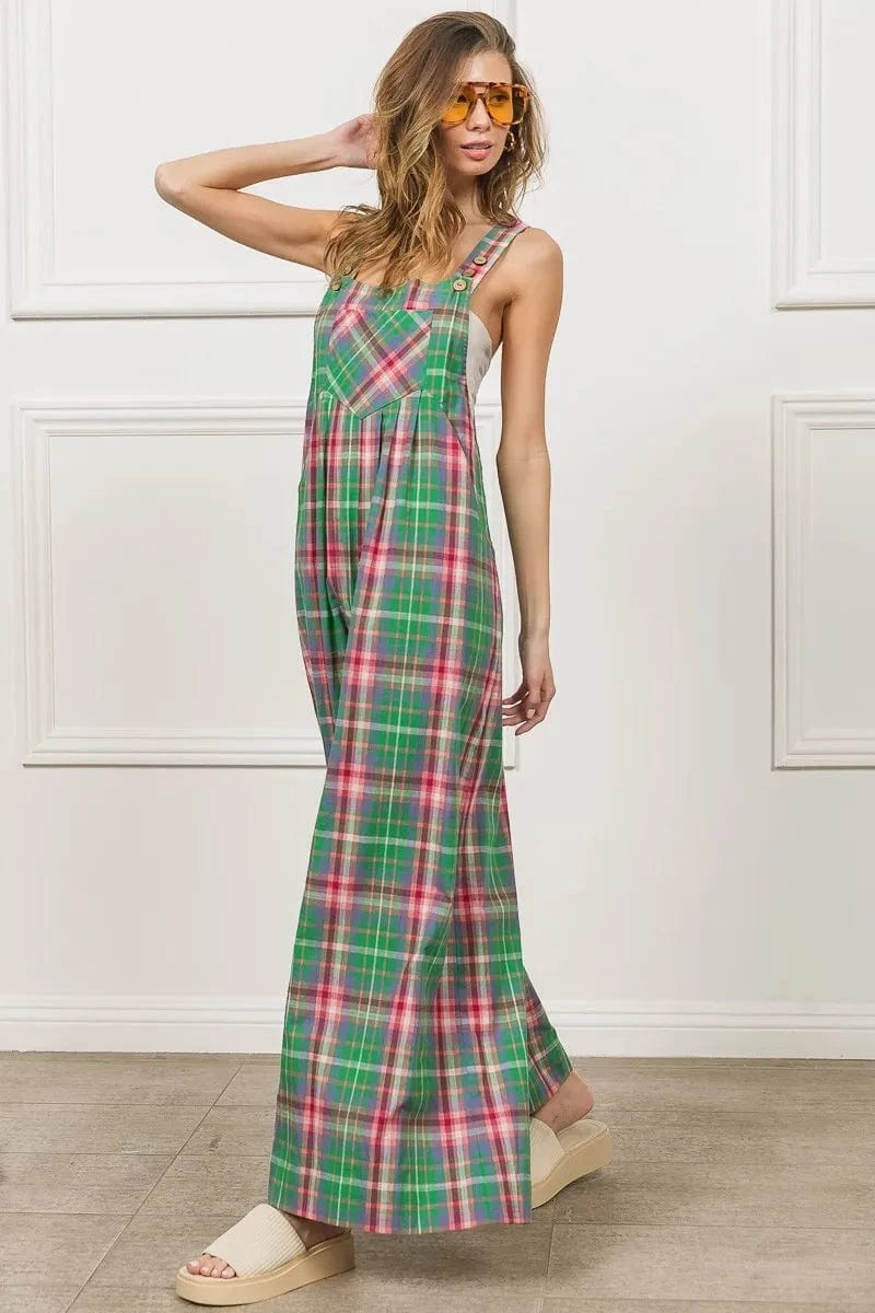 BiBi Multi Color Check Plaid Overall - Fashorio