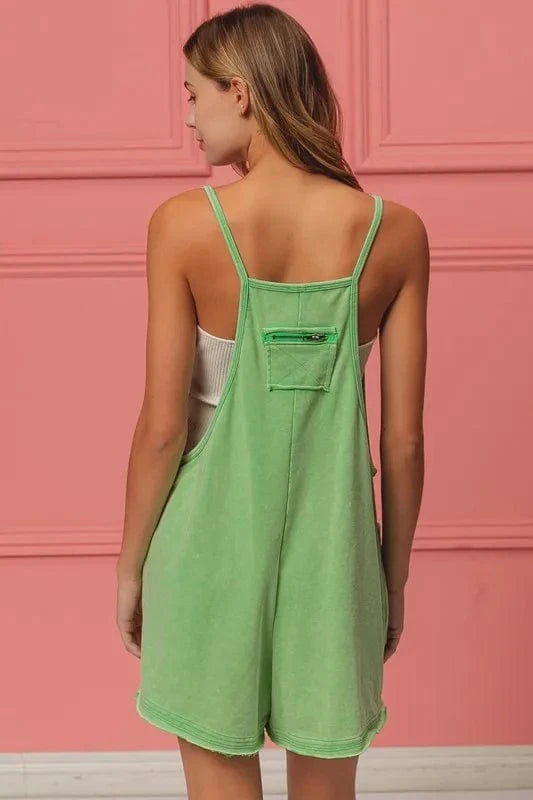BiBi Vintage Washed V-Neck Overalls with Pockets - Fashorio