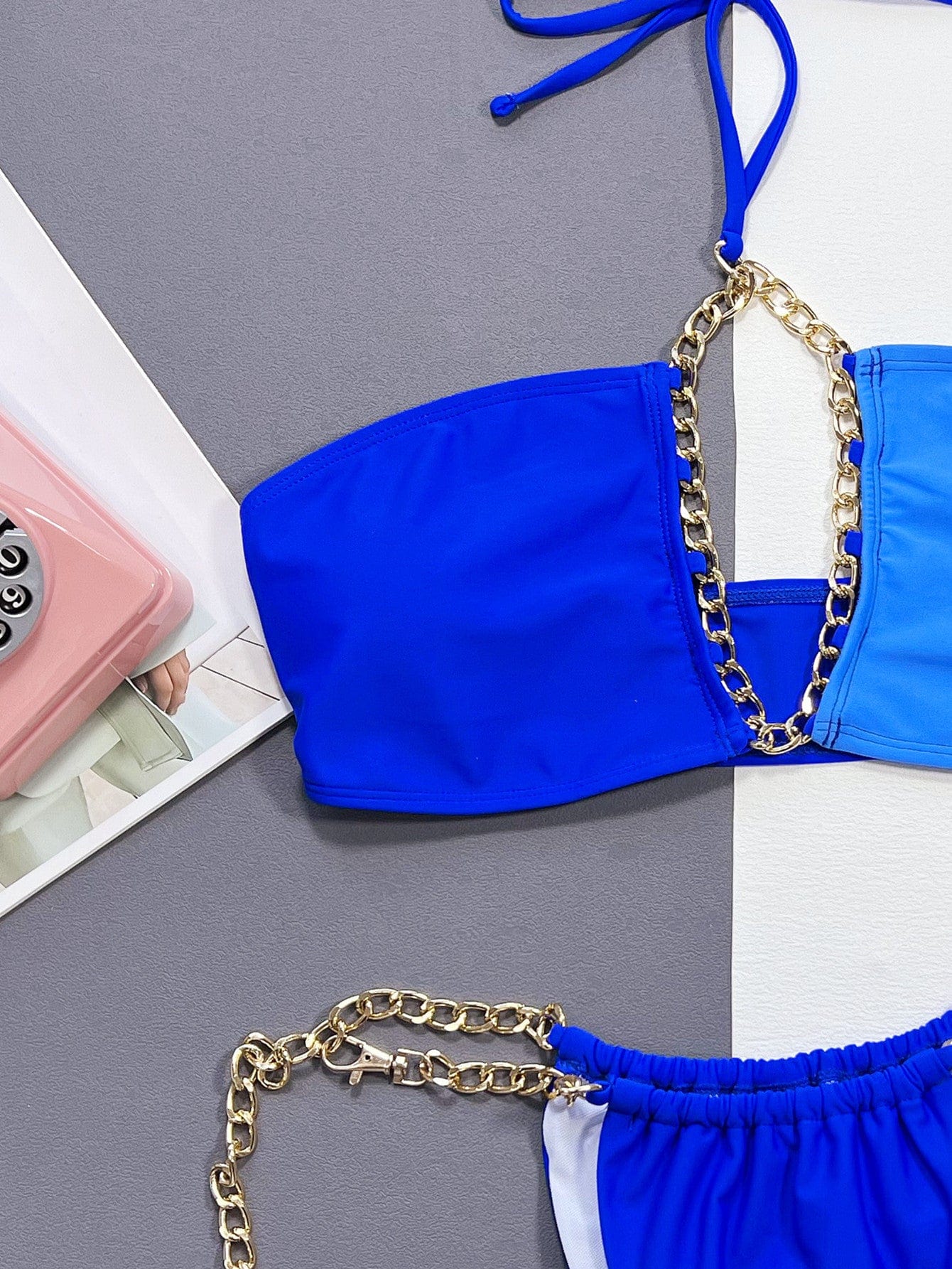 Chain Detail Halter Neck Bikini Set - Sexy Beach Look - Fashorio