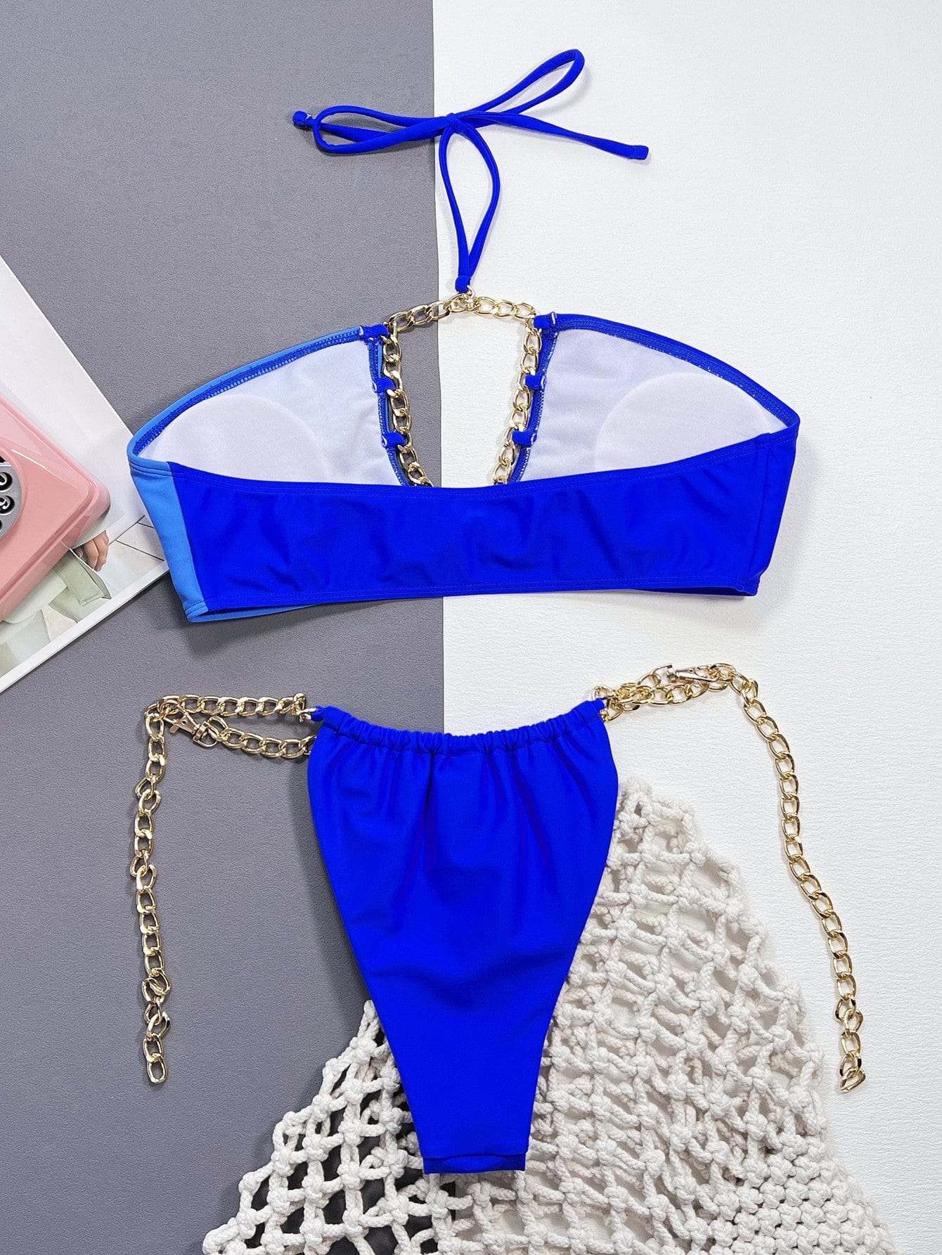 Chain Detail Halter Neck Bikini Set - Sexy Beach Look - Fashorio