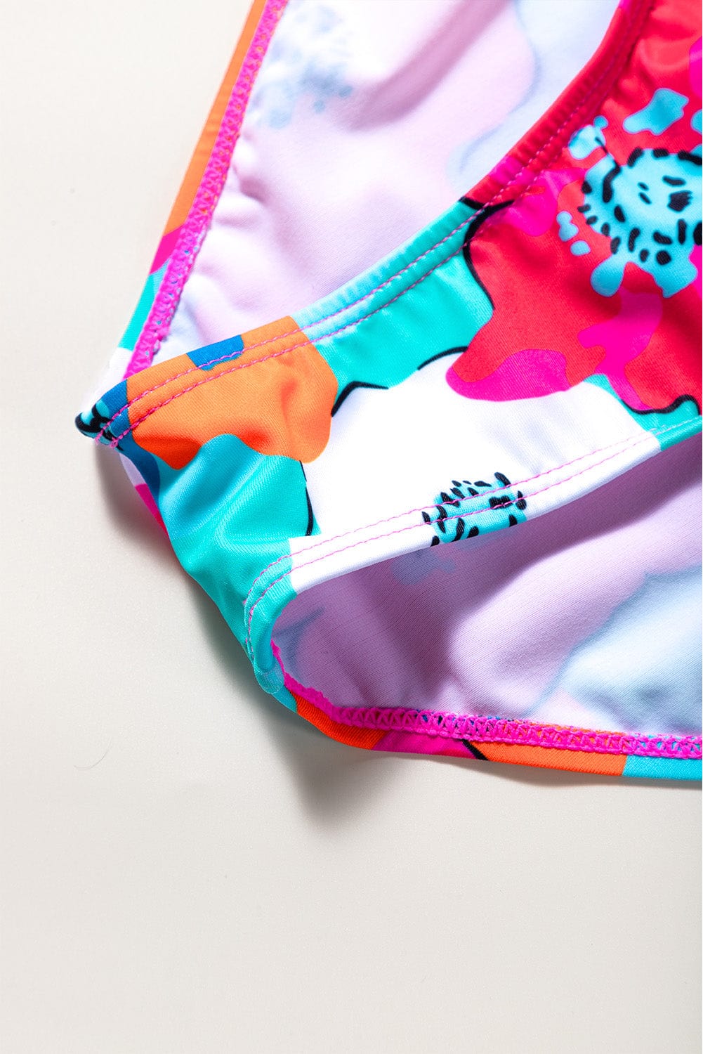 Cropped Swim Top and Floral Bottoms Set - Removable Padding - Fashorio