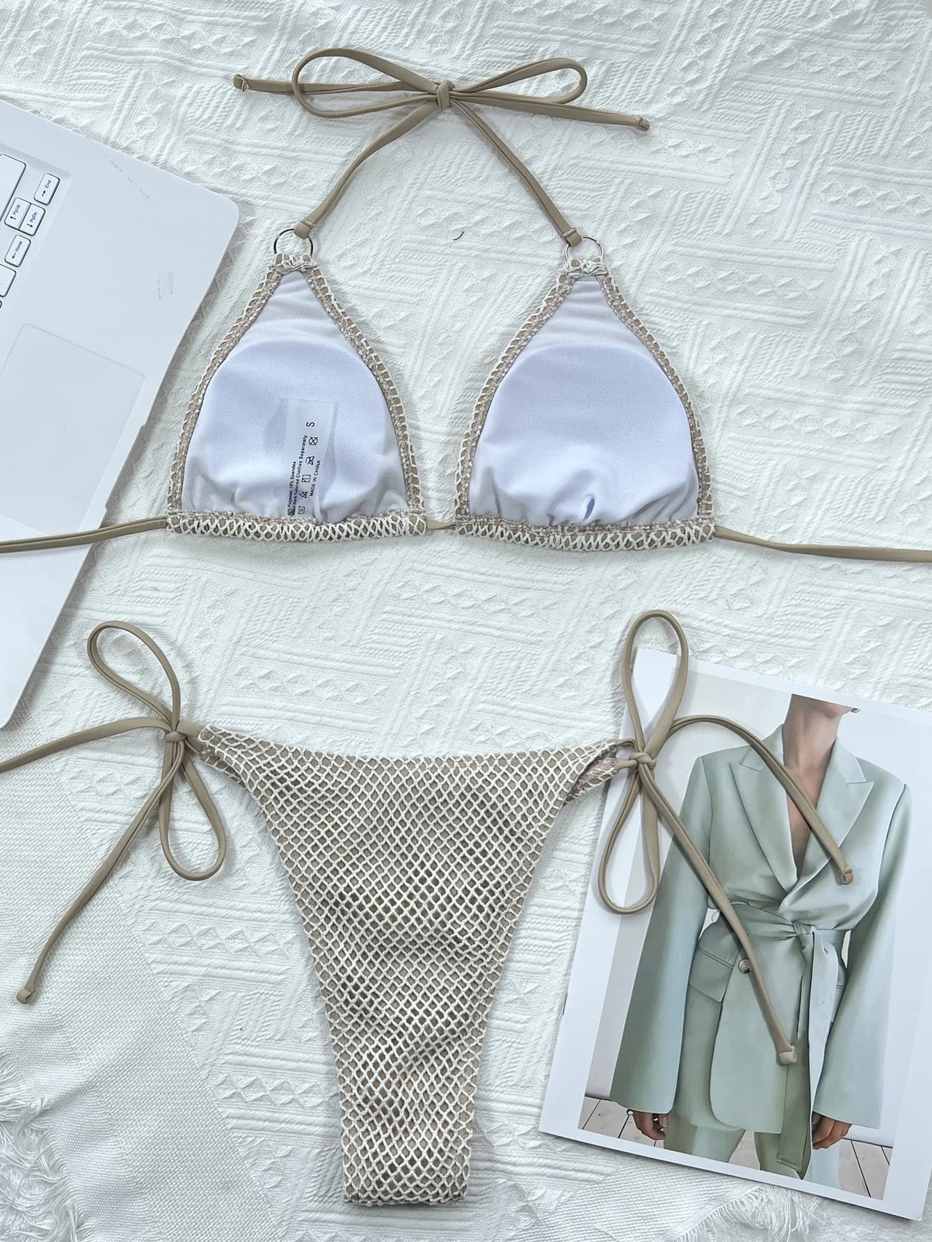 Halter Neck Tie Back Bikini Set - Removable Padding - Fashorio