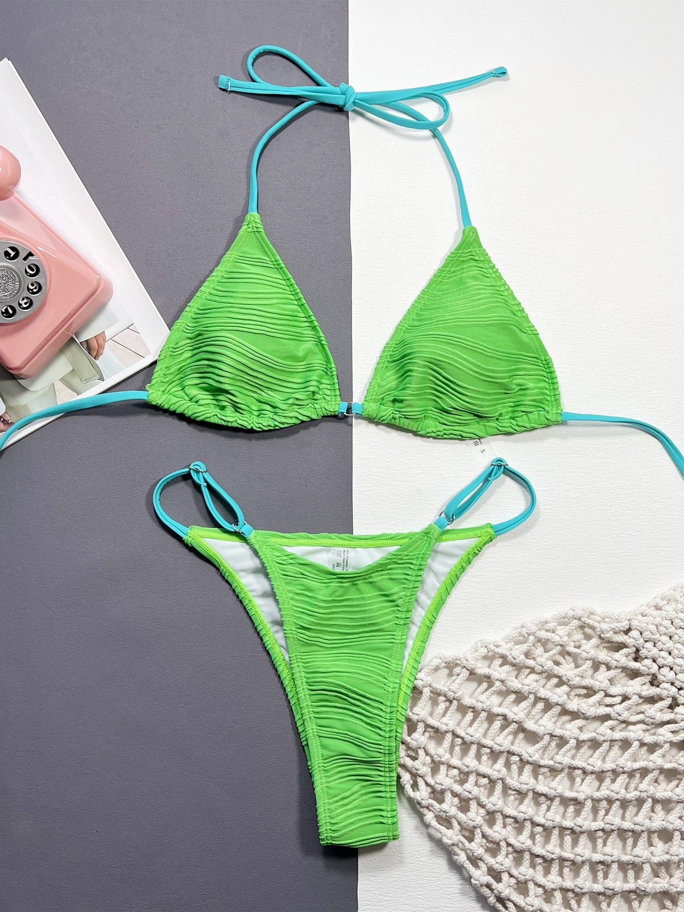 Ribbed Halter Neck Two Piece Bikini Set - Flirty Beachwear - Fashorio