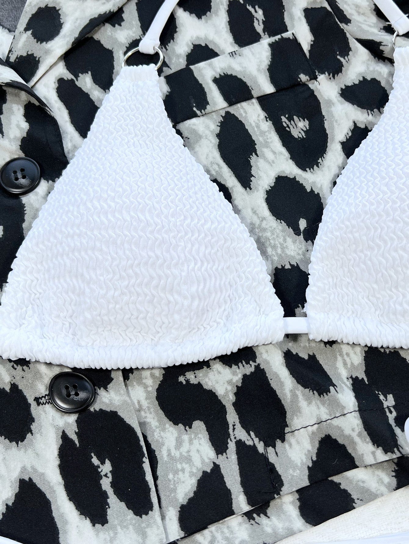 Textured Halter Neck Tie Side Bikini Set -Removable Padding - Fashorio