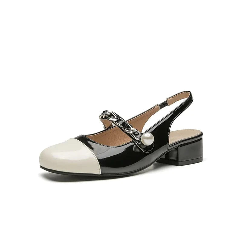 Contrast Round Toe Block Heel Mary Jane Shoes Black - Fashorio