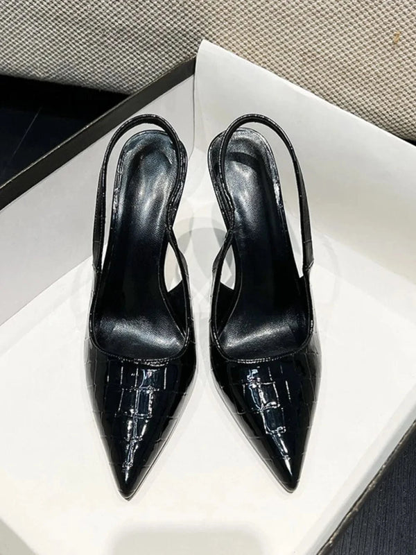Point Toe Stiletto Slingback Pumps Black - Fashorio