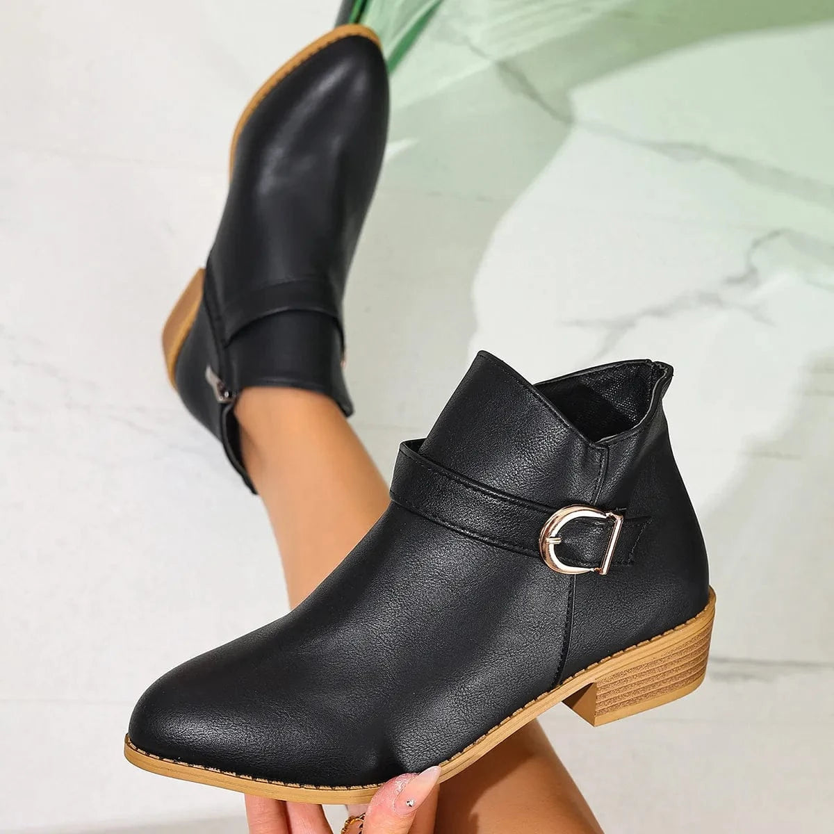 Point Toe Block Heels Boots Black - Fashorio