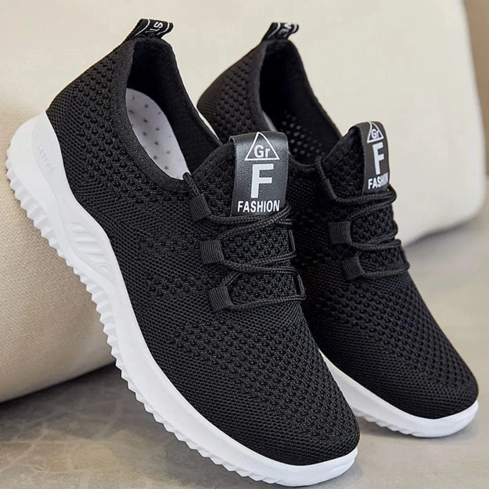 Breathable Mesh Lace Up Athletic Black - Fashorio