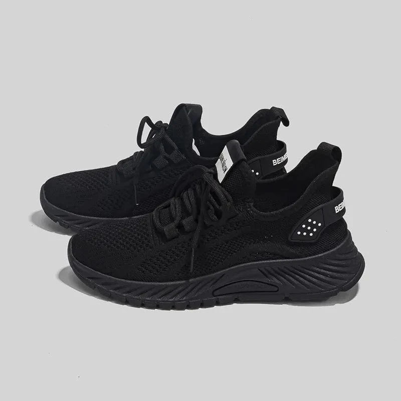 Mesh Lace-Up Platform Athletic Shoes Black - Fashorio