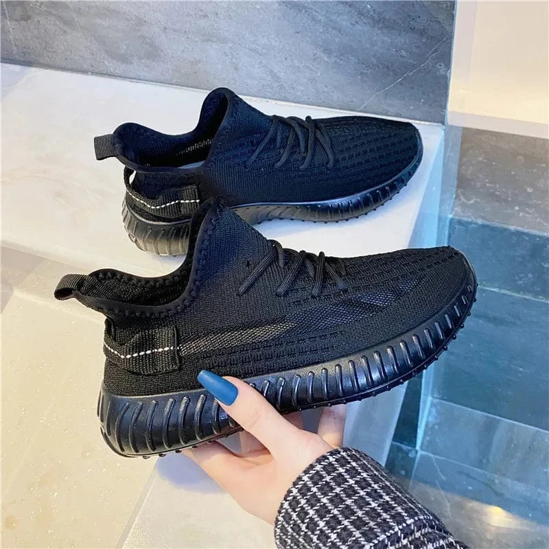 Mesh Lace-Up Platform Athletic Shoes Black - Fashorio