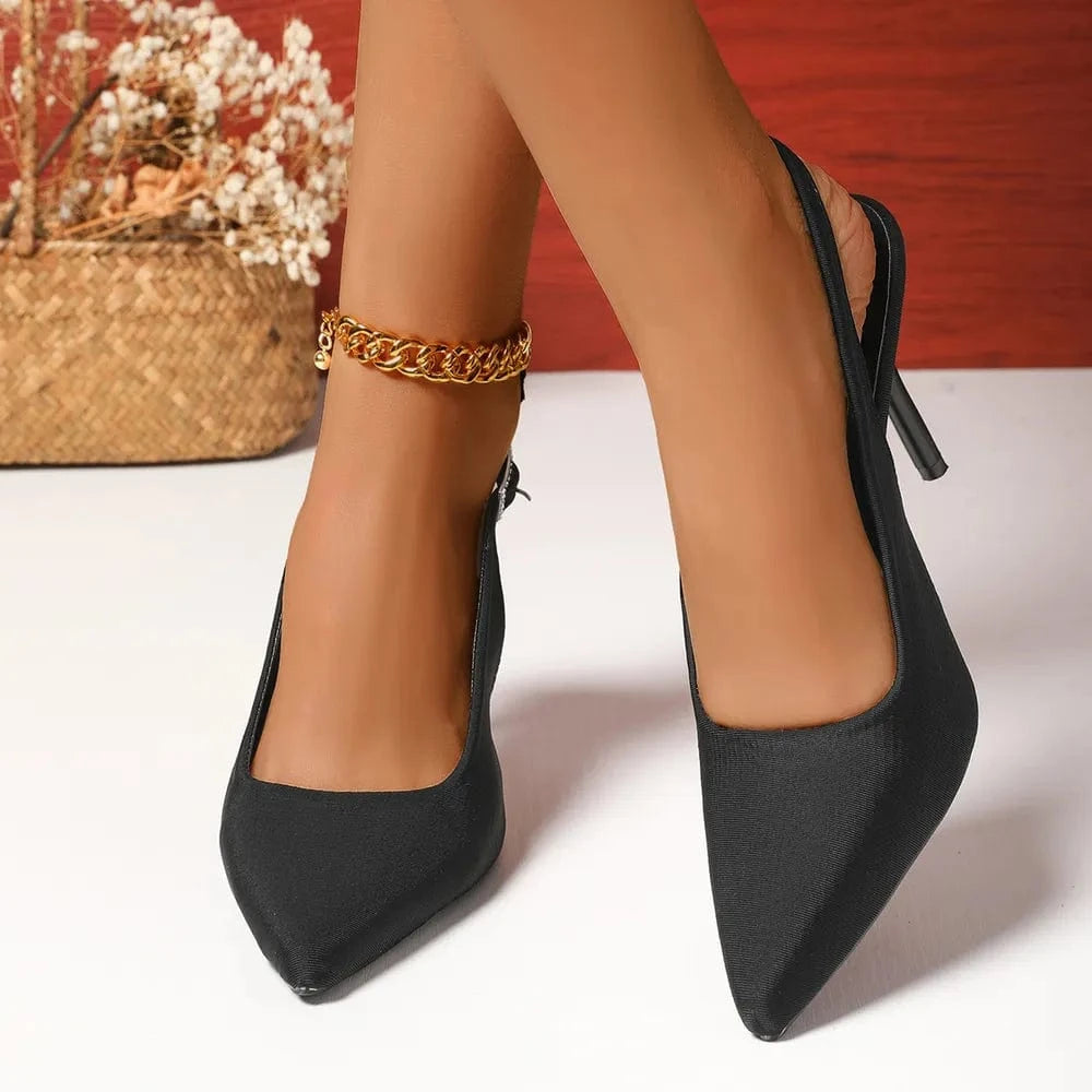 Point Toe Kitten Heels Pumps Black - Fashorio