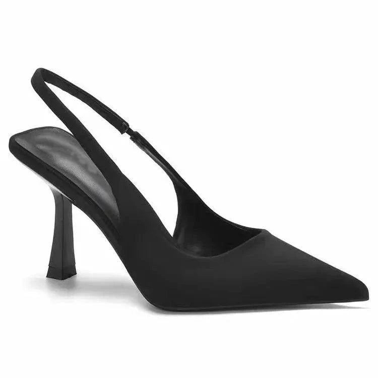 Point Toe Slingback Pumps Black - Fashorio