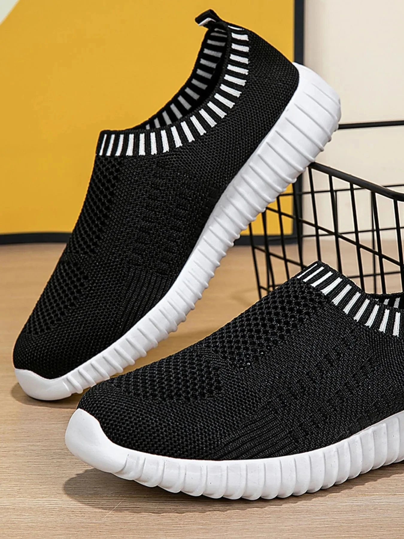 Breathable Knit Slip-On Athletic Black - Fashorio