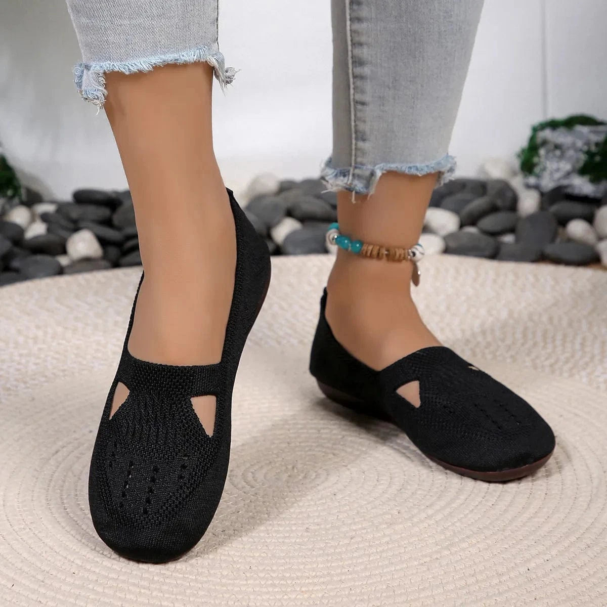 Cutout Mesh Slip Ons Black - Fashorio