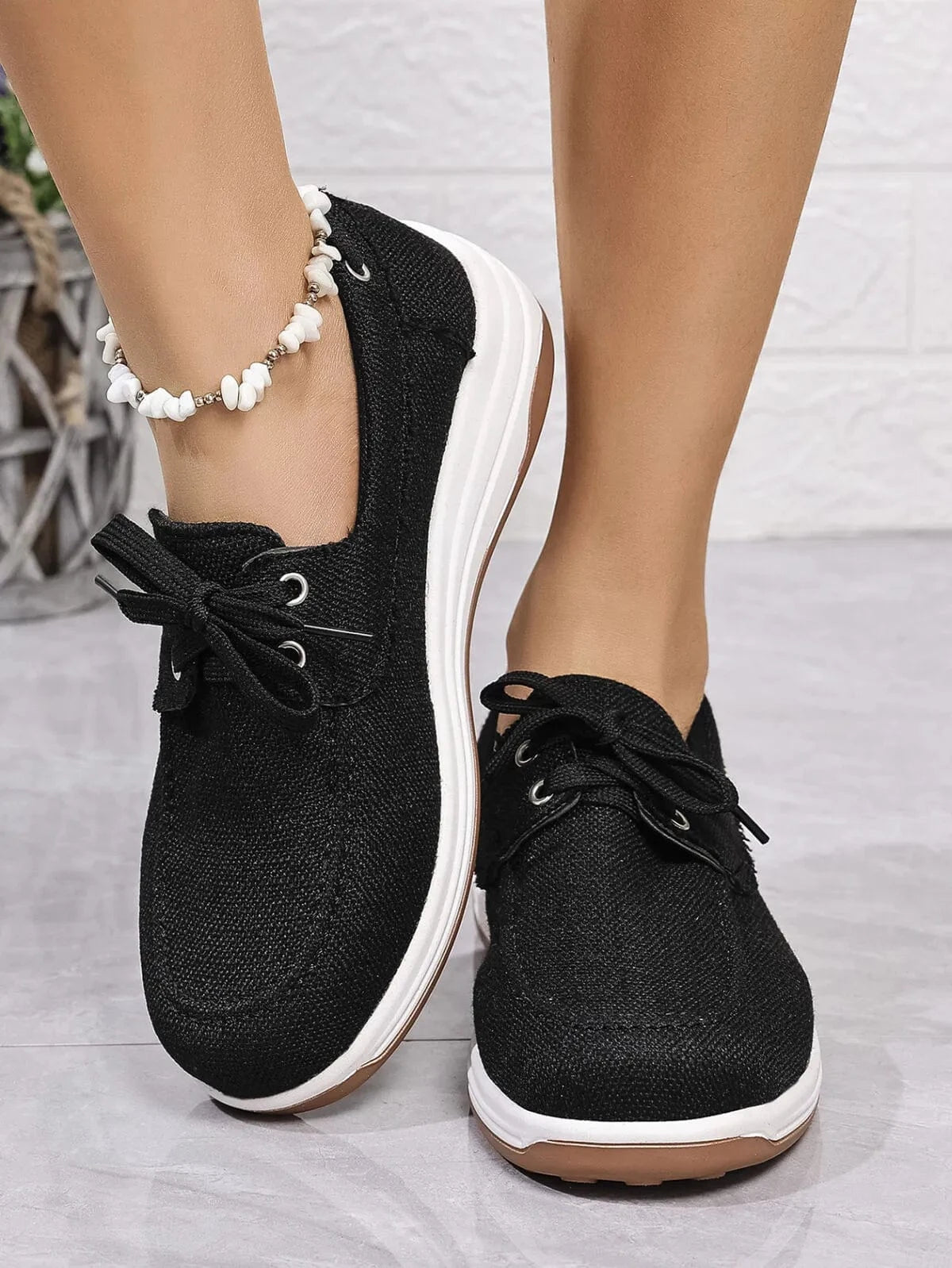 Lace Up Wedge Sneakers Black - Fashorio