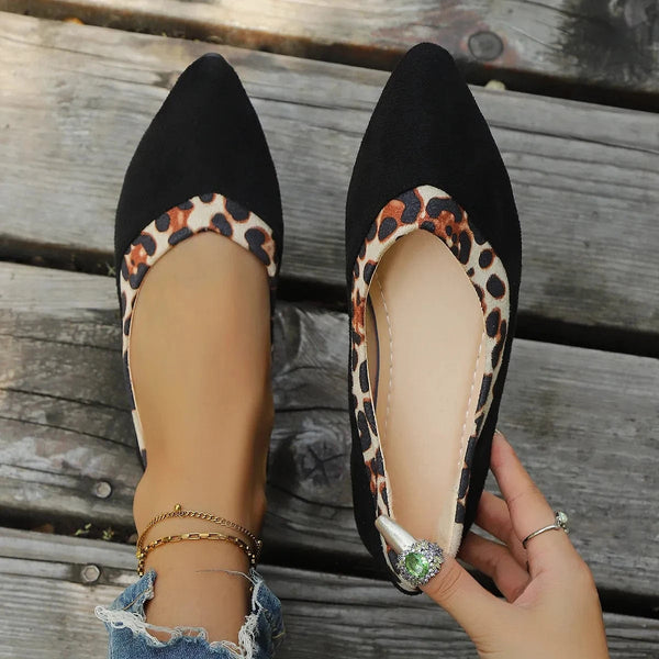 Leopard Pointed Toe Slip-Ons Black - Fashorio