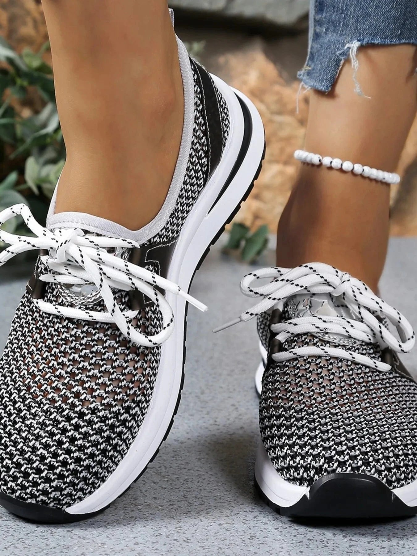 Mesh Breathable Lace Up Athletic Black - Fashorio