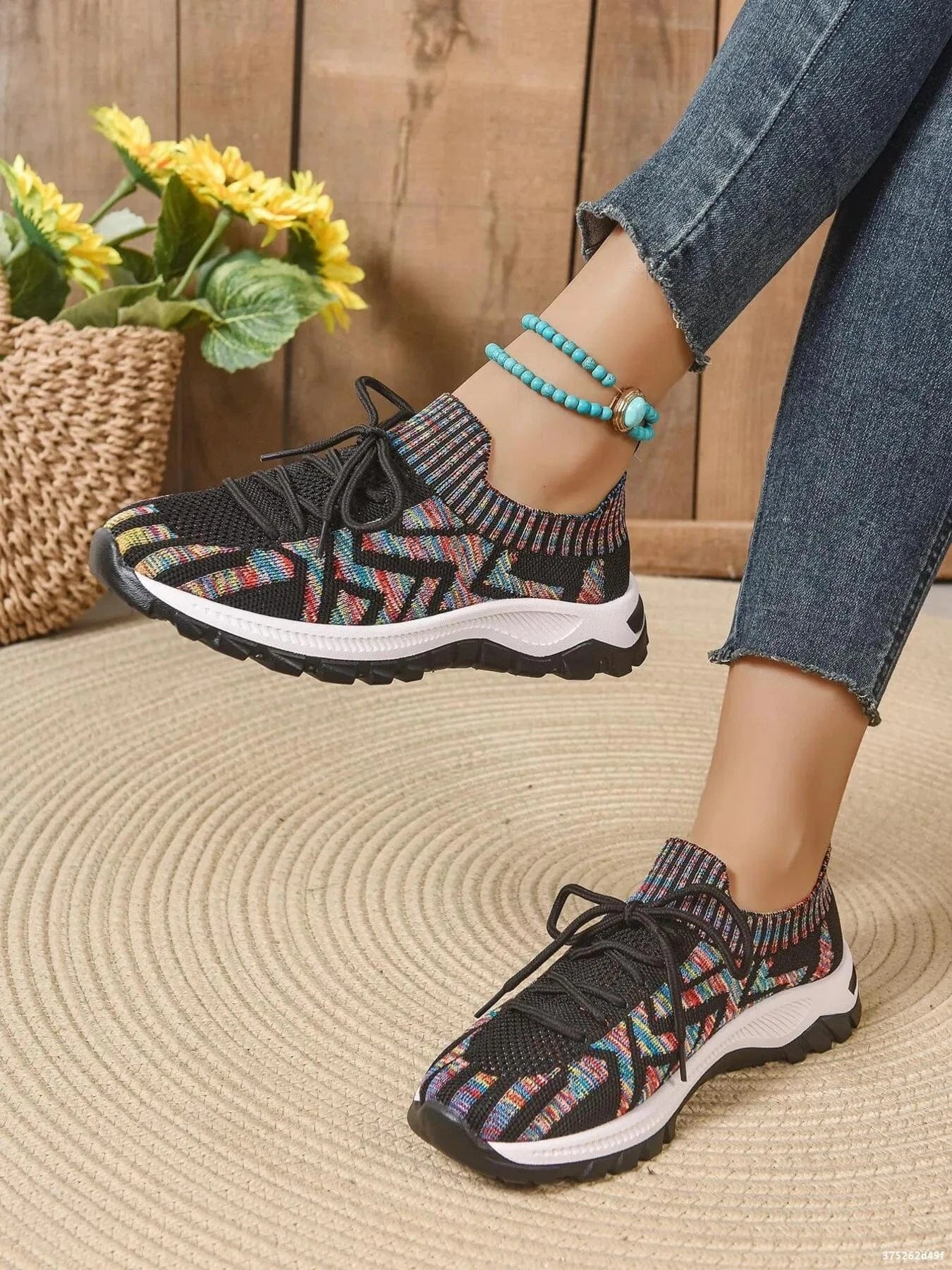 Mesh Knit Lace Up Athletic Black - Fashorio