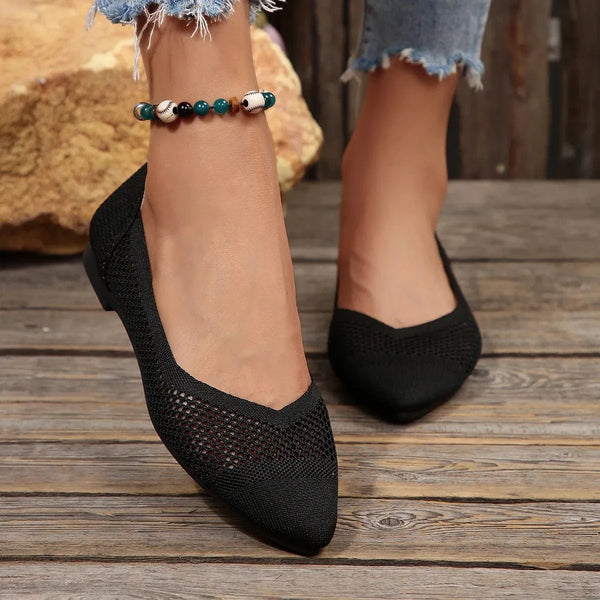 Mesh Point Toe Flat Slip-Ons Black - Fashorio