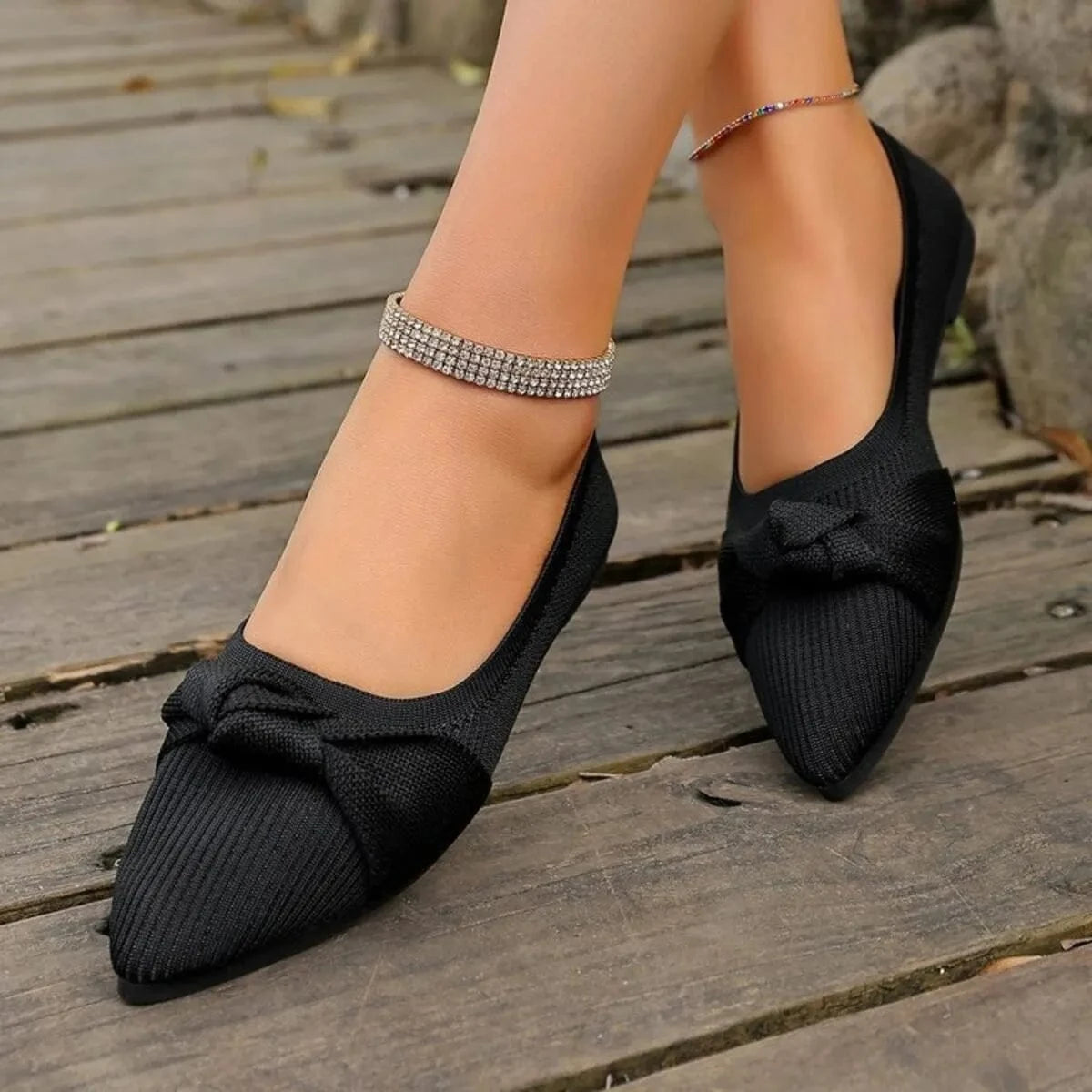 Point Toe Flats Slip-Ons Black - Fashorio