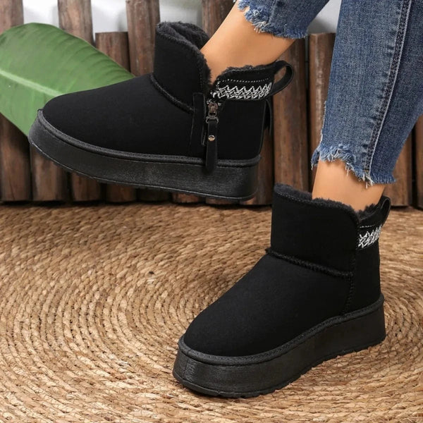 Suede Ankle Boots with Decorative Strap Black - Fashorio