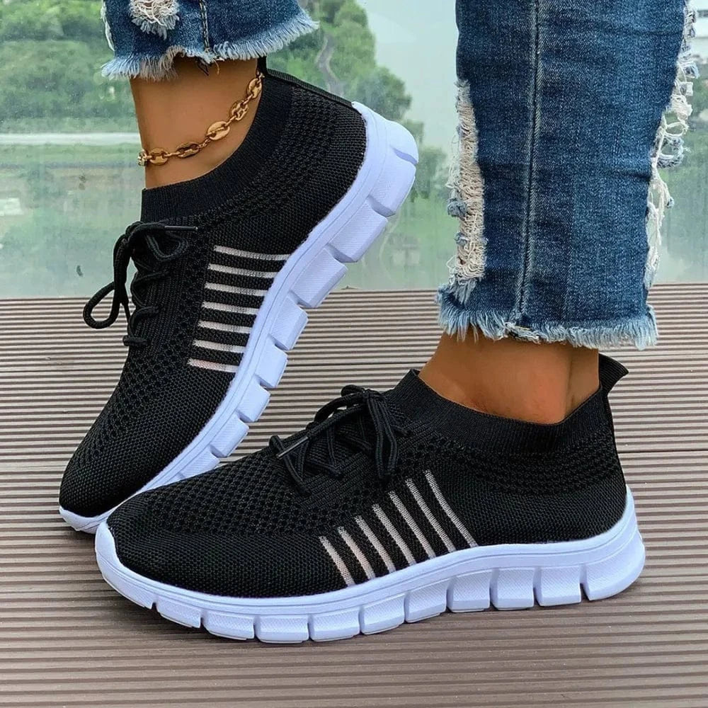 Breathable Mesh Round Toe Athletic Black - Fashorio