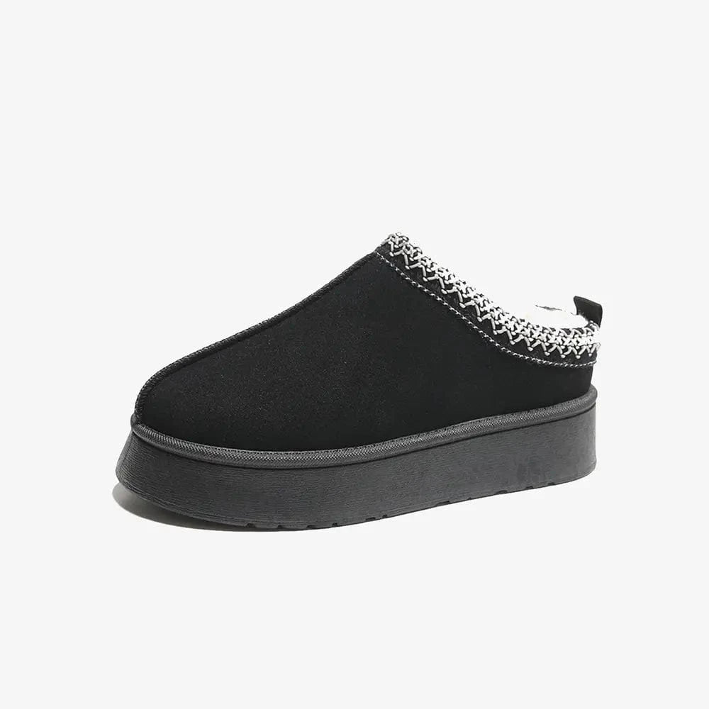 Faux Fur Center-Seam Slippers Black - Fashorio