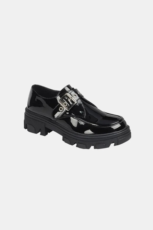 Forever Link Buckled Platform Lug Sole Loafers Black - Fashorio