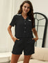 Fashorio Black / M Button Down Short Sleeve Top and Shorts Lounge Set