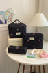 3 Piece Bow Quilted Cloth Storage Bag Set Black One Size - Fashorio