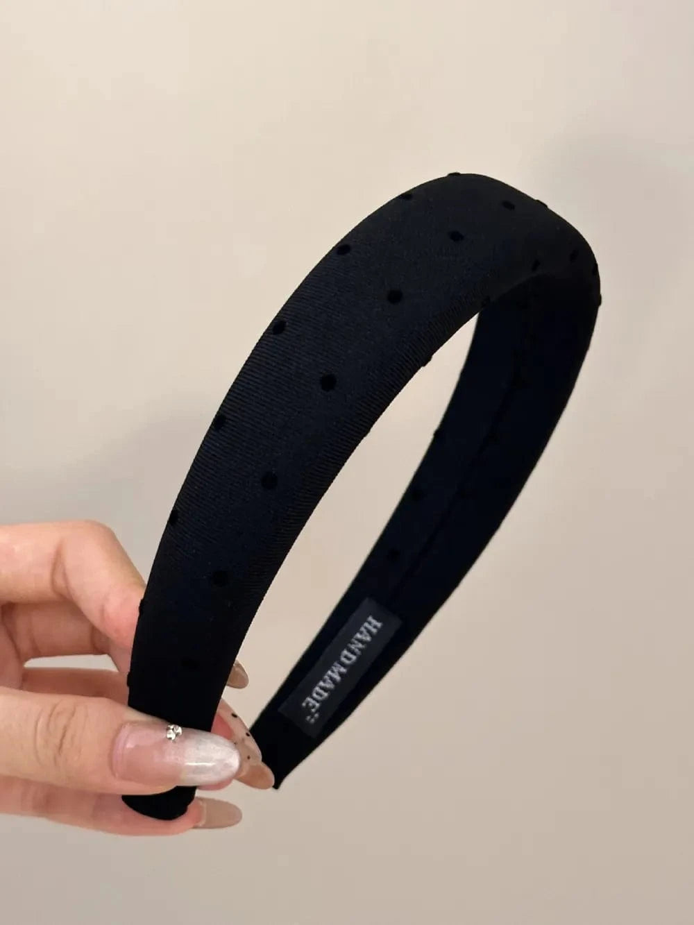 Polka Dot Polyester Wide Headband Black One Size - Fashorio