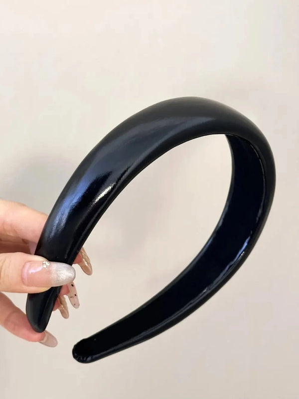 PU Leather Wide Headband Black One Size - Fashorio