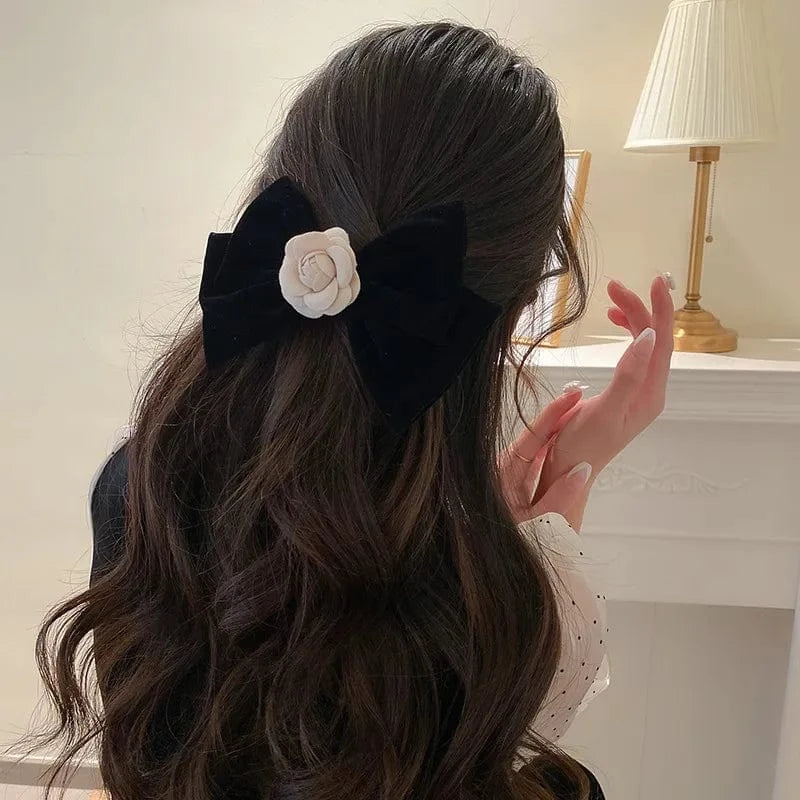 Rose Trim Bow Hair Clip - Fashorio